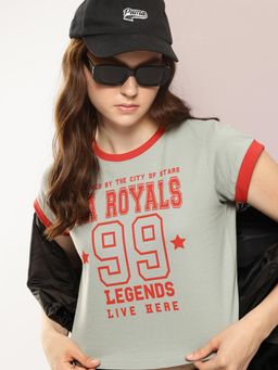 DILLINGER - Womens Regular Cropped Short Sleeve Typography T-shirt - Grey