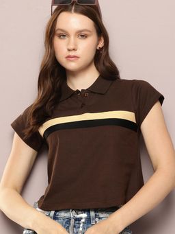 DILLINGER - Womens Regular Cropped Short Sleeve Polo T-shirt - Brown