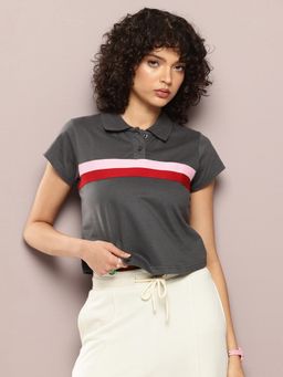 DILLINGER - Womens Regular Cropped Short Sleeve Polo T-shirt - Grey