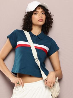 DILLINGER - Womens Regular Cropped Short Sleeve Polo T-shirt - Teal