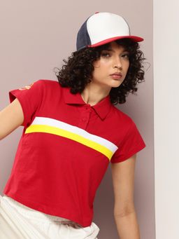 DILLINGER - Womens Regular Cropped Short Sleeve Polo T-shirt - Red