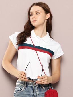 DILLINGER - Womens Regular Cropped Short Sleeve Polo T-shirt - White