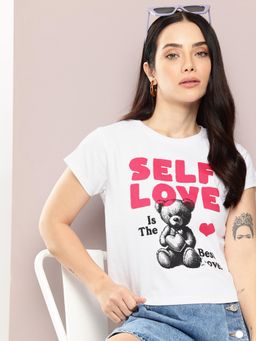 DILLINGER - Womens Short Sleeve Boxy Cropped Printed T-shirt - White