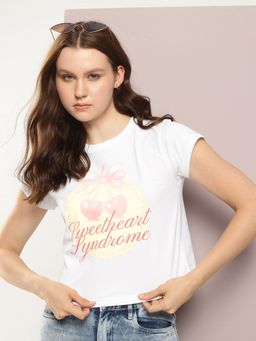 DILLINGER - Womens Regular Cropped Short Sleeve Typography T-shirt - White