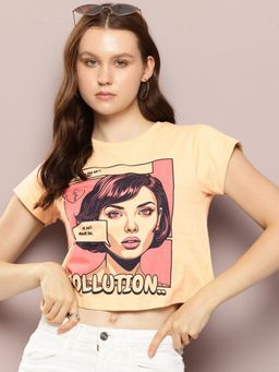 DILLINGER - Womens Regular Cropped Short Sleeve Graphic T-shirt - Yellow