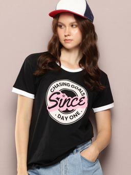 DILLINGER - Womens Boxy Regular Short Sleeve Printed T-shirt - Black