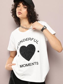 DILLINGER - Womens Boxy Regular Short Sleeve Embroidery T-shirt - Off White