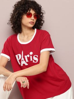 DILLINGER - Womens Boxy Regular Short Sleeve Embroidery T-shirt - Red