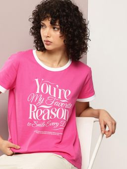 DILLINGER - Womens Boxy Regular Short Sleeve Typography T-shirt - Pink