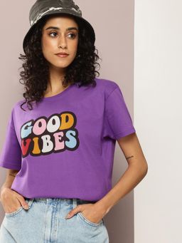 DILLINGER - Womens Short Sleeve Boxy Regular Typography T-shirt - Purple