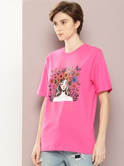DILLINGER - Womens Short Sleeve Oversized Floral T-shirt - Pink