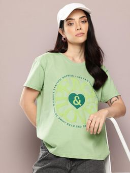 DILLINGER - Womens Short Sleeve Boxy Regular Graphic T-shirt - Green