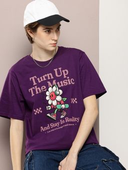 DILLINGER - Womens Oversized Typography T-shirt - Lavender