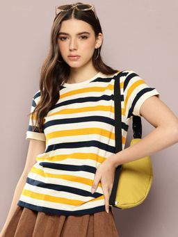 DILLINGER - Womens Short Sleeve Regular Yarn Dyed T-shirt - Off White