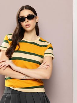 DILLINGER - Womens Short Sleeve Regular Yarn Dyed T-shirt - Yellow