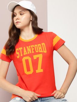 DILLINGER - Womens Regular Fit Short Sleeve Typography T-shirt - Orange