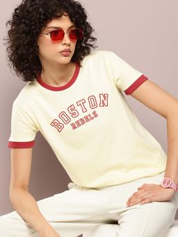 DILLINGER - Womens Regular Fit Short Sleeve Embroidery T-shirt - Cream