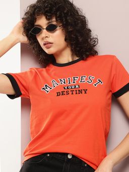 DILLINGER - Womens Regular Fit Short Sleeve Embroidery T-shirt - Orange