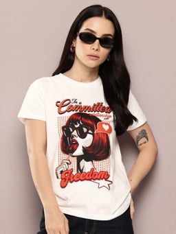 DILLINGER - Womens Short Sleeve Boxy Regular Graphic T-shirt - Off White