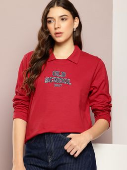 DILLINGER - Womens Long Sleeve Oversized Polo T-Shirt - Red