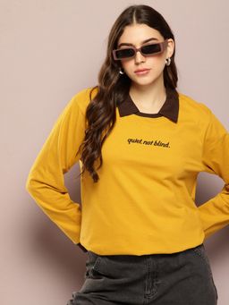 DILLINGER - Womens Long Sleeve Oversized Polo T-Shirt - Yellow