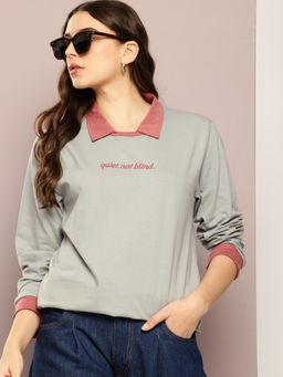 DILLINGER - Womens Long Sleeve Oversized Polo T-Shirt - Grey