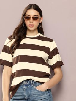 DILLINGER - Womens Short Sleeve Oversized Yarn Dyed T-shirt - Brown