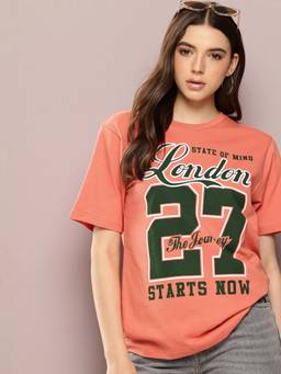 DILLINGER - Womens Short Sleeve Oversized Printed T-shirt - Coral