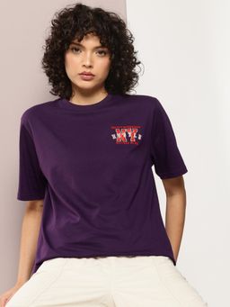 DILLINGER - Womens Oversized Short Sleeve Embroidery T-shirt - Lavender