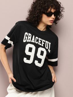 DILLINGER - Womens Oversized Short Sleeve Printed T-shirt - Black