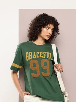 DILLINGER - Womens Oversized Short Sleeve Printed T-shirt - Green