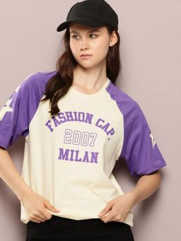 DILLINGER - Womens Oversized Raglan Sleeve Printed T-shirt - Cream