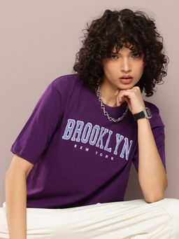 DILLINGER - Womens Oversized Short Sleeve Embroidery T-shirt - Lavender