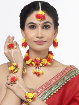 ZENEME - Gold Plated Red Gota Patti Haldi Mehandi Jewellery