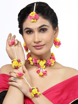 ZENEME - Gold Plated Pink Gota Patti Haldi Mehandi Jewellery