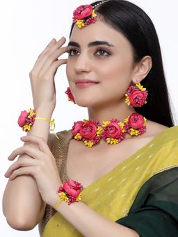 ZENEME - Gold Plated Red Gota Patti Haldi Mehandi Jewellery