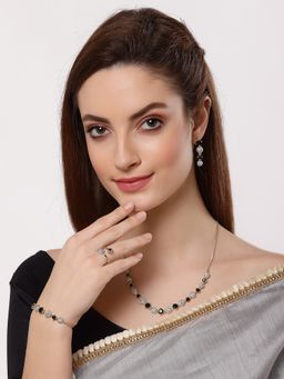 ZENEME - Gold-Plated Black Ad Necklace Earring Bracelet and Ring Jewellery