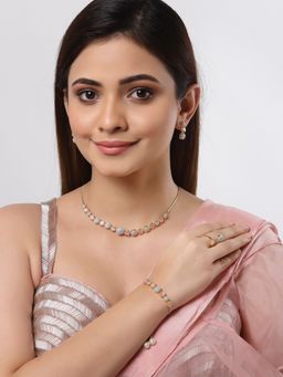 ZENEME - Gold-Plated Pink Ad Necklace Earring Bracelet and Ring Jewellery