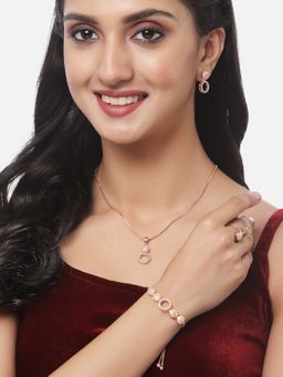 ZENEME - Rose Gold Plated Round Pendant Earring Ring and Bracelet Jewellery