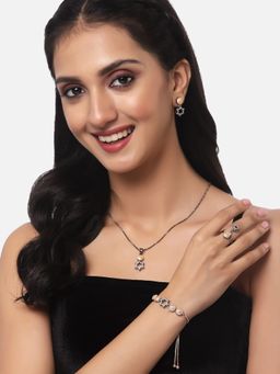 ZENEME - Rose Gold Oxidised Black Star Ad Pendant Earring Ring and Bracelet