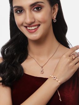 ZENEME - Rose Gold Plated Silver Star Ad Pendant Earring Ring and Bracelet