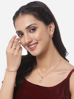 ZENEME - Rose Gold Plated Ad Square Pendant Earring Ring and Bracelet Jewellery