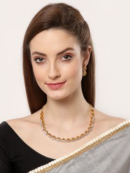 ZENEME - Gold-Plated Cz Studded Necklace with Earrings Jewellery and Girls