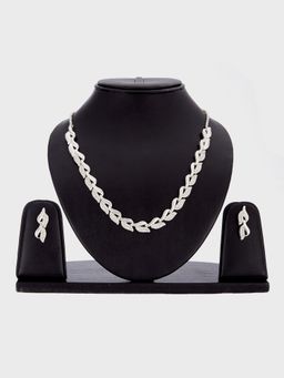 ZENEME - Oxidised Antique Silver Plated Cz Studded Necklace Jewellery and Girls