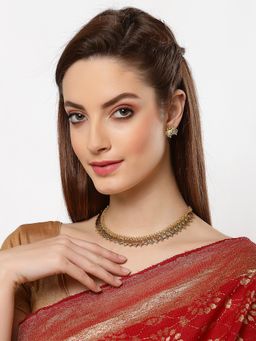 ZENEME - Gold Plated Temple Coin Lakshmi Necklace Set with Earring Jewellery