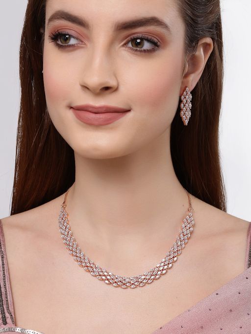 ZENEME Rose Gold-Plated American Diamond Studded Link Jewellery
