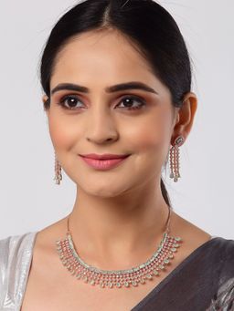 ZENEME - Rose Gold-Plated Sea Green American Diamond Contemporary Jewellery