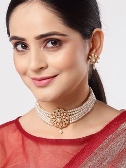 ZENEME - Gold-Plated Ad Multistrand White Pearl Necklace and Earrings and Girls