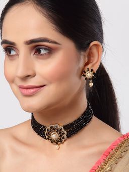 ZENEME - Gold-Plated Ad Multistrand Black Crystal Necklace and Earrings and Girls