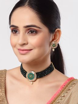 ZENEME - Gold-Plated Ad Multistrand Green Crystal Necklace and Earrings and Girls